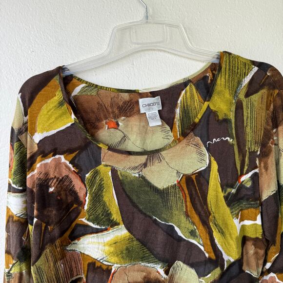 Chico's Green and Brown Floral Blouse - Picture 3 of 7